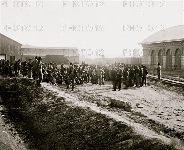 Chattanooga, Tenn. Confederate prisoners at railroad depot 1864
