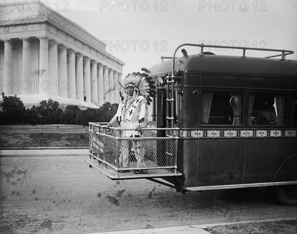 Chief Two Moon on the Back of a Bus Near the Lincoln Memorial 1925