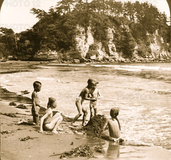 Children Play on the shore of the lovely Sagami Bay 1905
