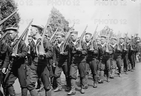 Chinese Sailors at Shoulder Arms march four abreast 1912