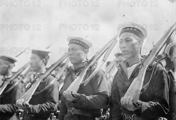 Chinese Sailors at Shoulder Arms march four abreast 1912