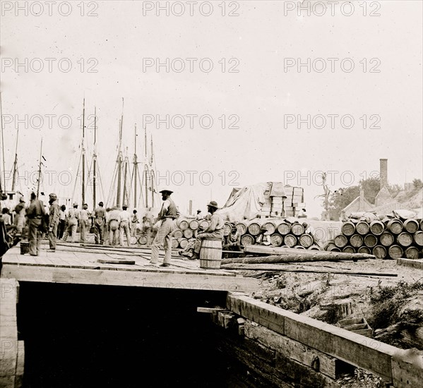 City Point, Virginia. Army stores on wharf 1863