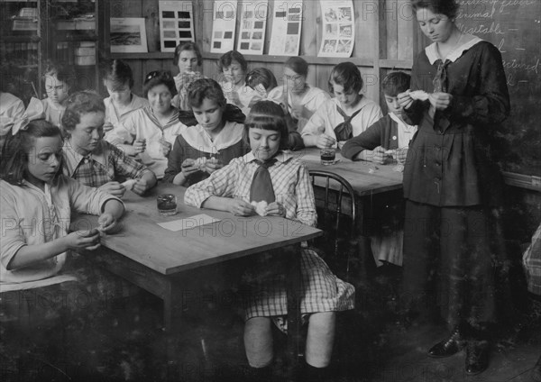 Continuation School group at Ipswich Mills, South Boston, studying textiles. 1917