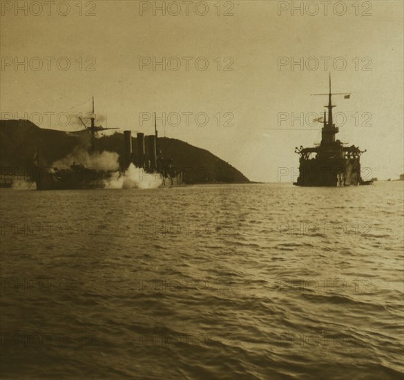 Battleship Pallada struck by a 500 lb. Japanese shell 1905