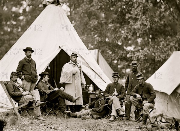 Fairfax Court House, Virginia. Capt. J.B. Howard, A.Q.M. and group at headquarters, Army of the Potomac 1863