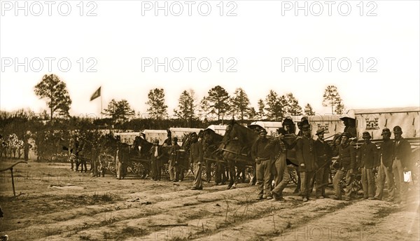 Falmouth, Va. Men and wagons of the Engineer Corps ambulance train 1863