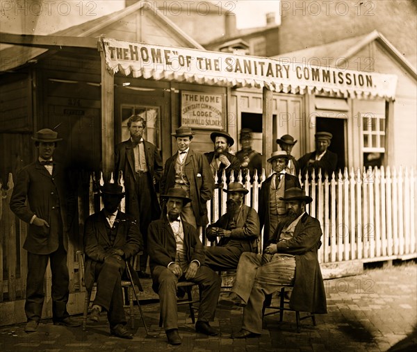 Washington, D.C. Group of Sanitary Commission workers at the entrance of the Home Lodge 1865