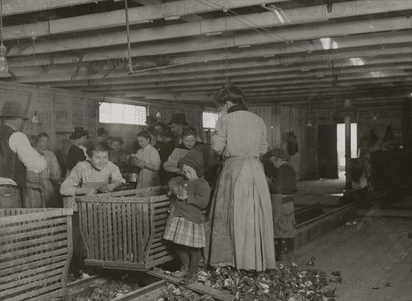 Four-year-old Mary, who shucks two pots of oysters a day at Dunbar.  1911