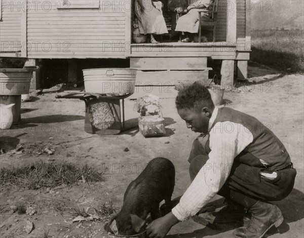 George Cox, 13 year old colored boy, has just joined the 4 H Club and is raising a pig.  1921