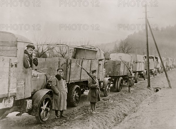 German Motor Trucks in Transport Convoy