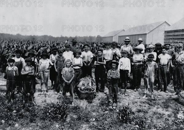 Group of field-workers at Huttings Tobacco Farm.  1917