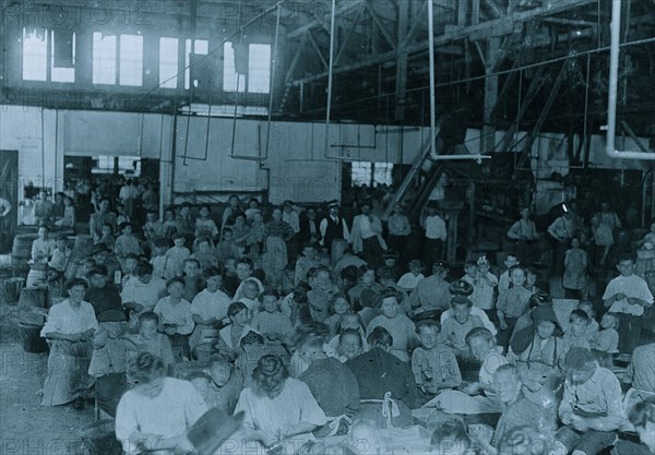 Groups showing a few of the workers stringing beans in the J. S. Farrand Packing Co., Baltimore, Md.  1910