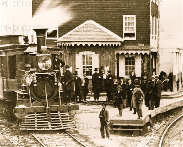 Hanover Junction, Pennsylvania--1863--Hanover Junction Railroad Station (detail of locomotive and crowd 1863