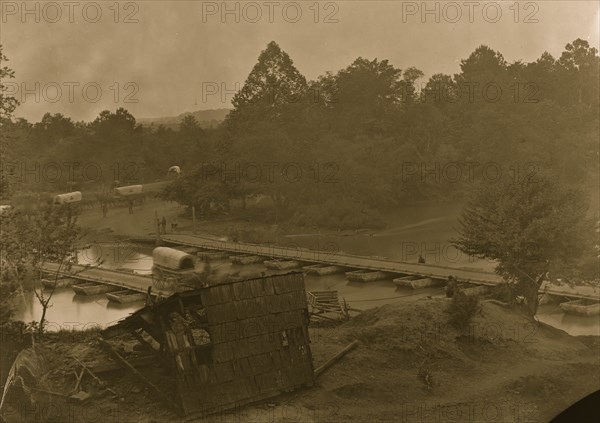 Hanovertown Ferry, Va. Pontoon bridges across the Pamunkey, with wagons 1864