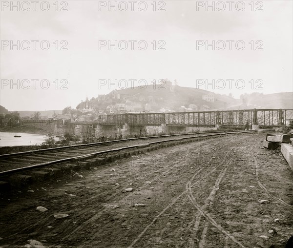 Harper's Ferry, W. Va. View of the town and railroad bridge 1862