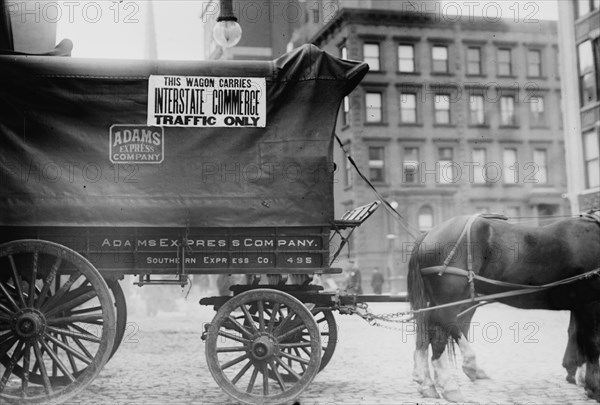 Horse & Wagon with sign saying that it is being used in Interstate Commerce Only