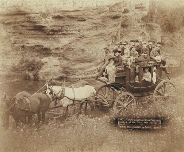 Tallyho Coaching. Sioux City party Coaching at the Great Hot Springs of Dakota 1890