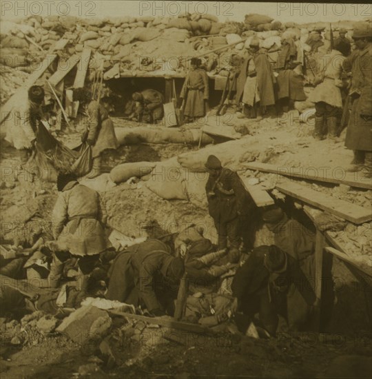 Japanese buried by Russians inside fort - every man entering killed by bayonet - Port Arthur 1905