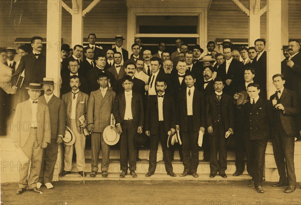 Japanese, Russian, French, German, American and English newspaper correspondents at Portsmouth 1905