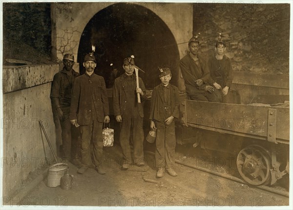 Main entrance, Gary W. Va. Mine. Trapper boy in center.  1908