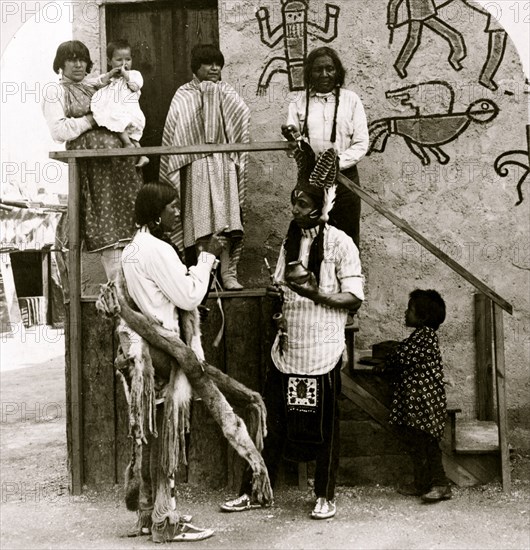 Moki rain maker and chief in costume, World's Fair, St. Louis, 1905 1904