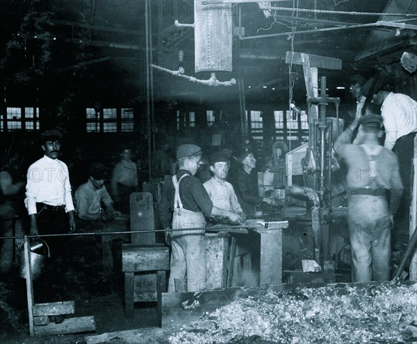 Night scene in Cumberland Glass Works, Bridgeton, N.J.  1909