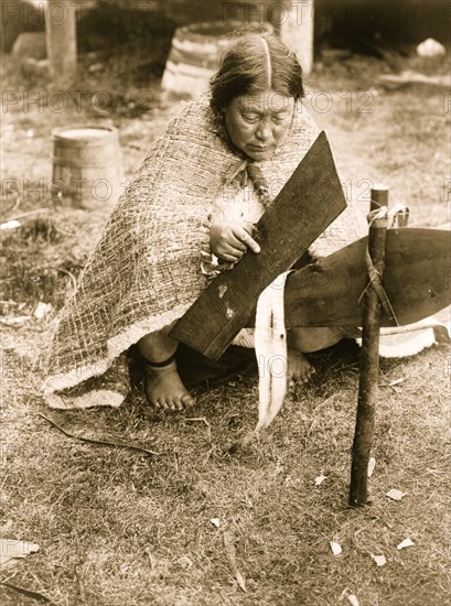 Preparing cedar bark--Nakoaktok 1914