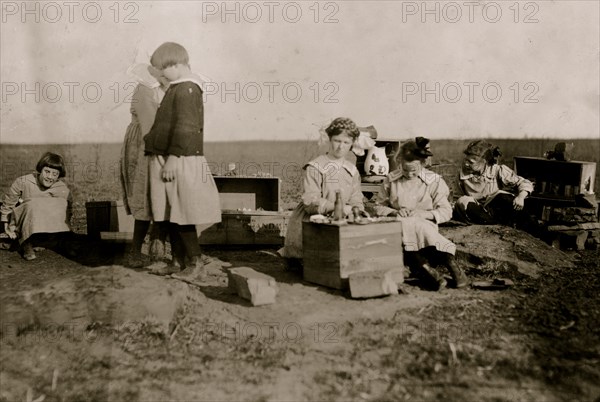 Original play houses conceived and executed by girls at the Oklahoma School for the Blind.  1917