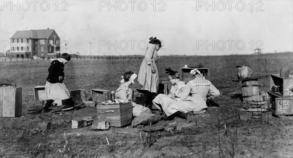 Original play houses conceived and executed by girls at the Oklahoma School for the Blind.  1917