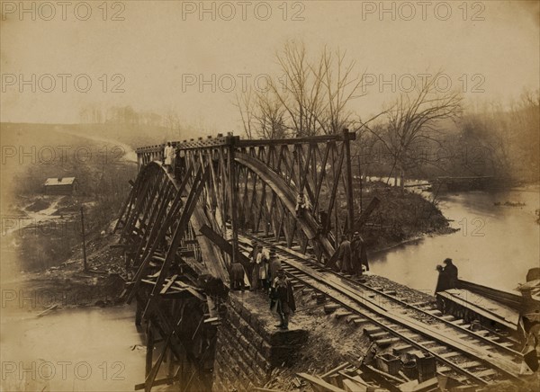 Part of construction corps building new military truss bridge across Bull Run, April 1863 1863