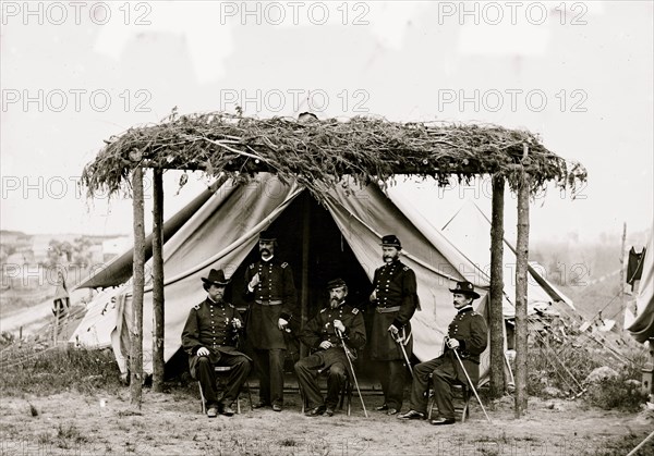 Portrait of Maj. Gen. George G. Meade, officer of the Federal Army, and corps commanders, vicinity of Washington, D.C., June 1865: Horatio G. Wright, John A. Logan, Meade, John G. Parke, Andrew A. Humphreys 1865