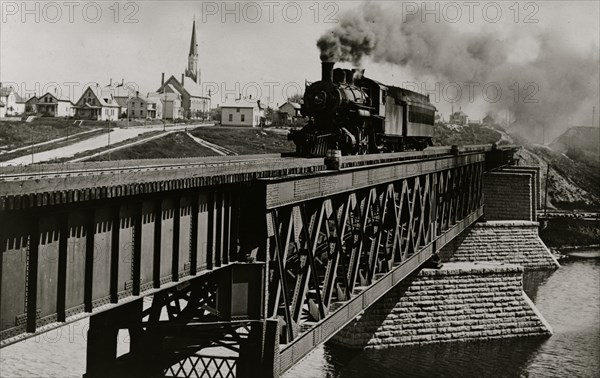 Railroad bridge on the Belt Line across the Sheboygan River, Sheboygan, Wis. 1910