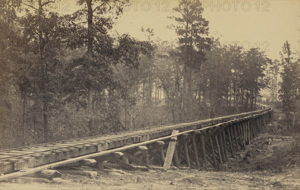 Railroad bridge with timber trestles 1863