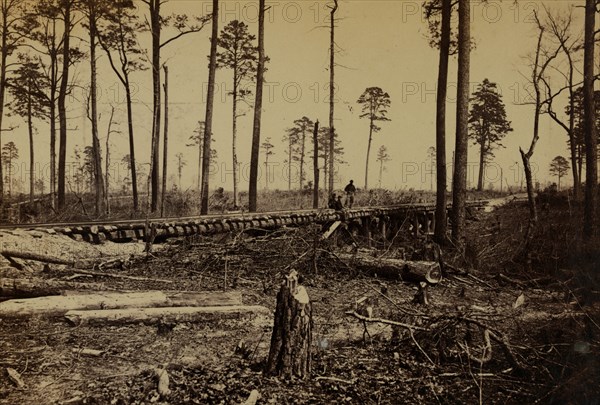 Railroad trestle bridge construction 1864