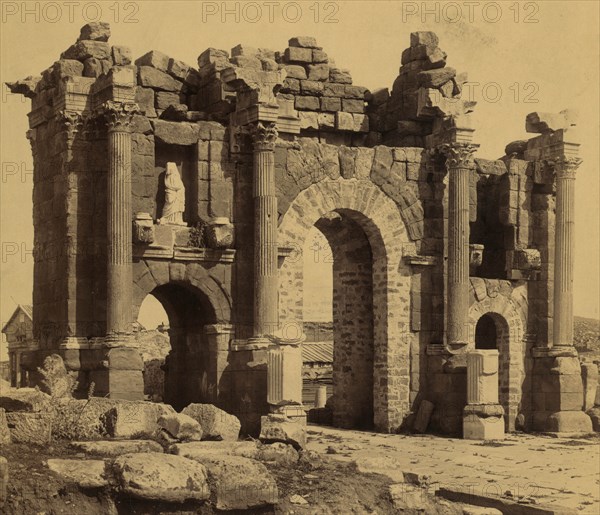 Remains of Roman Arch of Trajan at Thamugadi (Timgad), Algeria. 1875