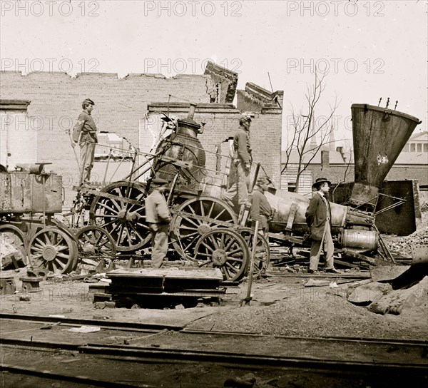 Richmond, Va. Crippled locomotive, Richmond & Petersburg Railroad depot 1865
