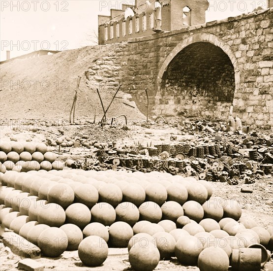 Richmond, Va. Piles of solid shot, canister, etc., in the Arsenal  1865