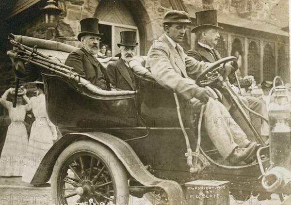 Russian envoys Serge Witte and Baron de Rosen in an automobile 1905