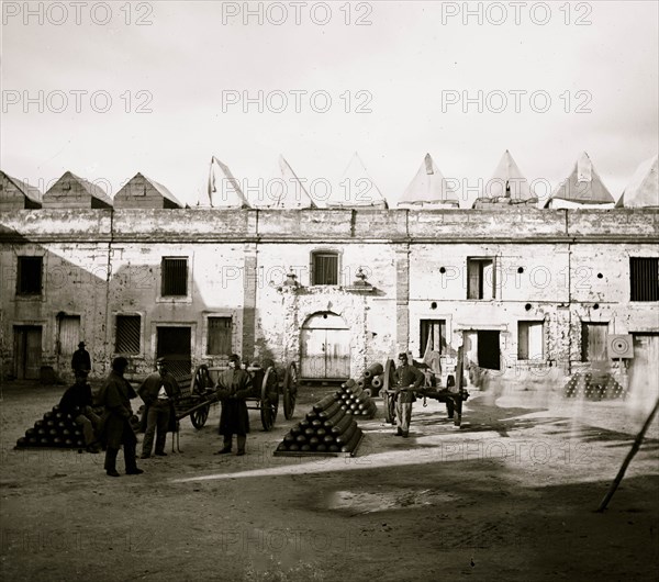 Saint Augustine, Fla. Artillery inside Fort Marion; tents on rampart 1864