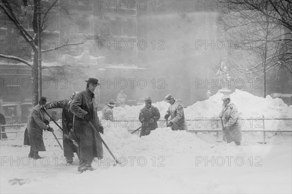 Shoveling Snow in City Hall Park, Manhattan, NYC 1910