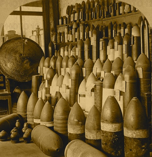 Specimens of ancient and modern Chinese shells captured by the Allied Forces, Tien-tsin, China 1901