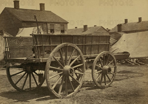 Supply wagon, probably in a Civil War military facility 1863