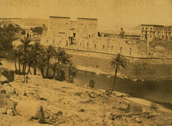 Temple of Isis (left) and Kiosk of the Emperor Trajan or Pharaoh's Bed (right), Island of Philae, Egypt 1880