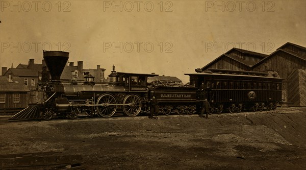 Engine W. H. Whiton, and President's car, Alexandria, January,1865 1865