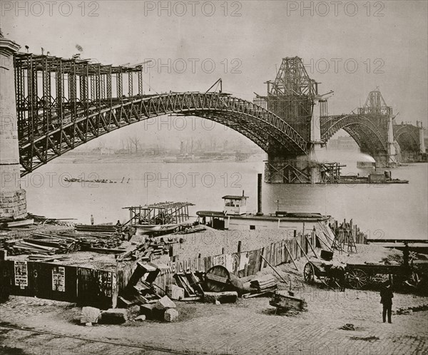 The St. Louis bridge.] The erection -- the ribs completed and the roadways begun 1856
