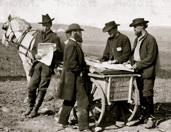 Virginia. Newspaper vendor and cart in camp 1863