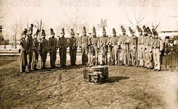 Washington, D.C. Band of 9th Veteran Reserve Corps, in shakoes and frogged jackets, at Washington Circle 1865