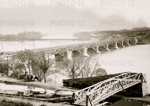 Washington, D.C. Closer view of Aqueduct Bridge, with Chesapeake and Ohio Canal in foreground 1863