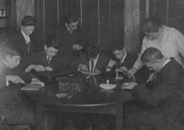 Wood Carving Taught at Immigrant Settlement School in Fall River, MA. 1916