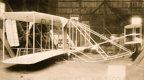 Wright aeroplane, in hangar, Washington 1908